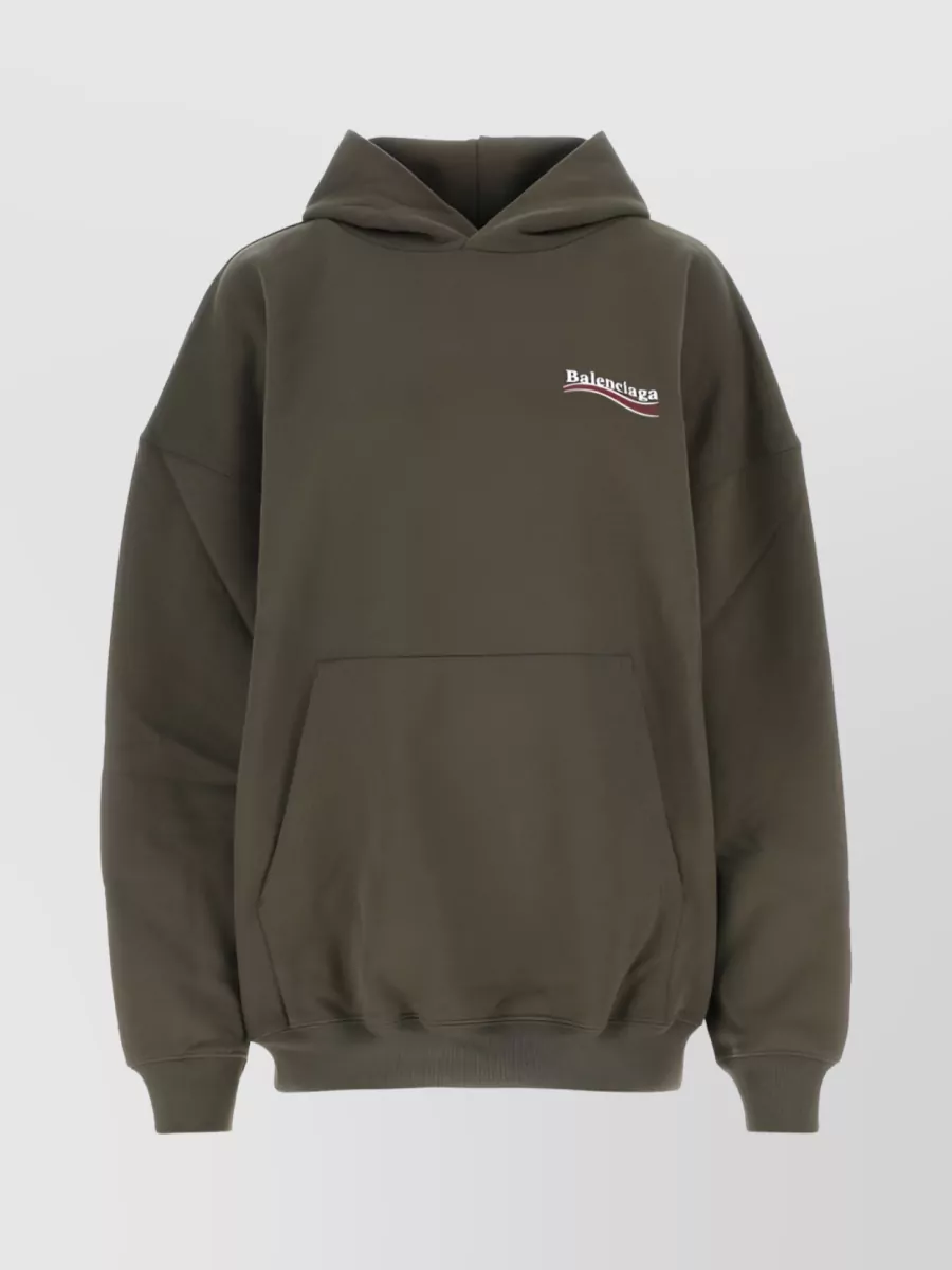 Shop Balenciaga Logo-print Oversized Hoodie With Slouchy Hood In Brown