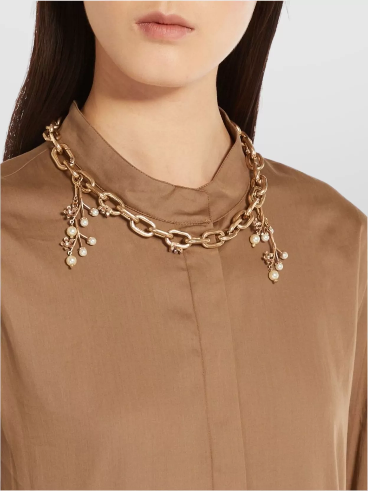 S Max Mara Chain Necklace With Flower And Pearl Pendants