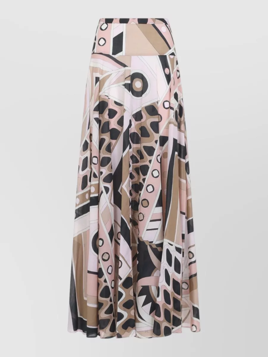 Pucci Cotton High-Rise Pleated Printed Maxi A-Line Skirt