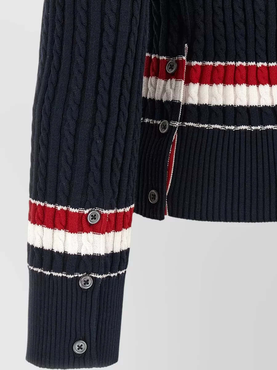 Thom Browne Intarsia Sweater V Neck Cable Knit Buttons