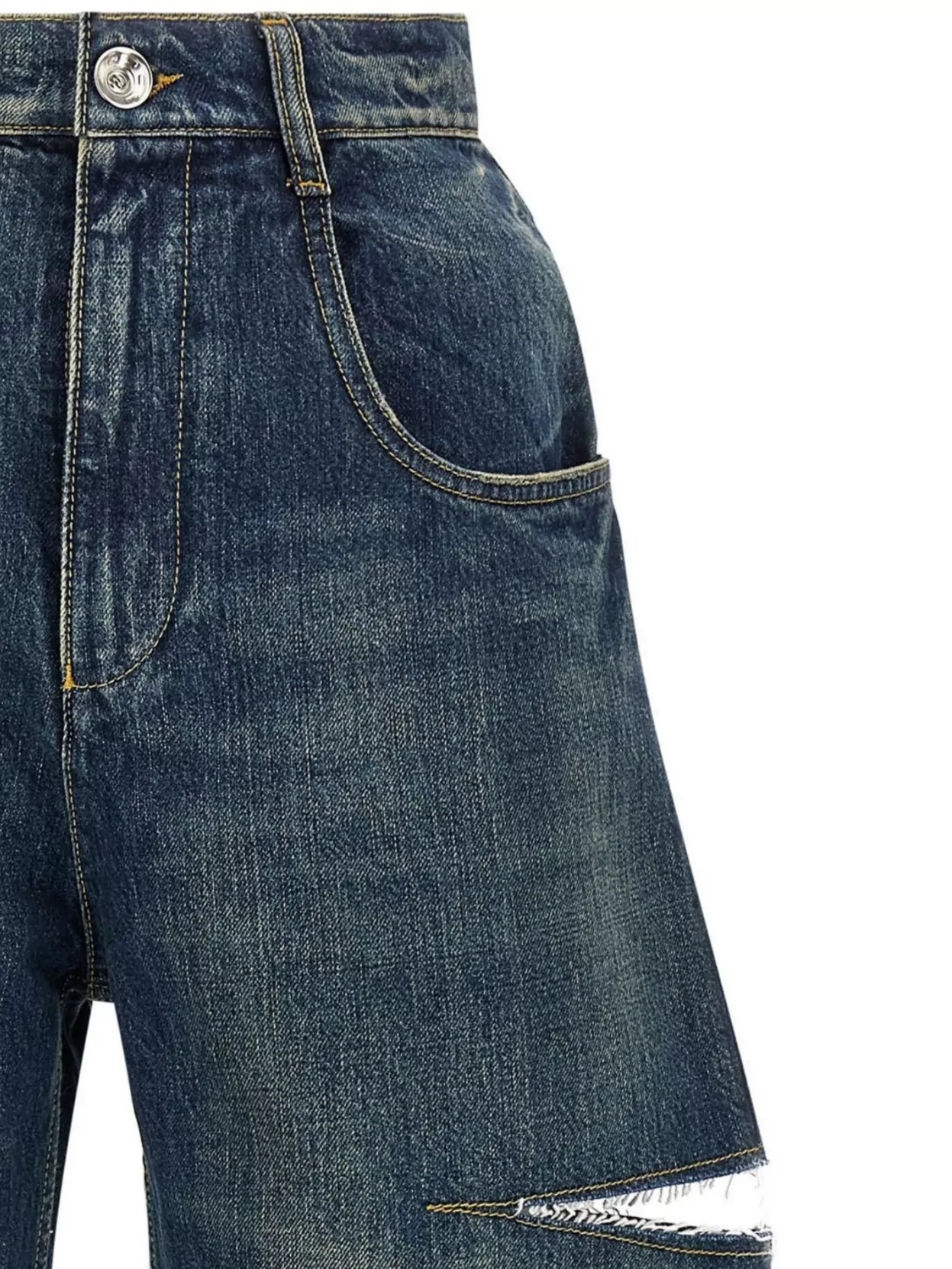 Maison Margiela High-Waisted Distressed Five-Pocket Denim Trousers