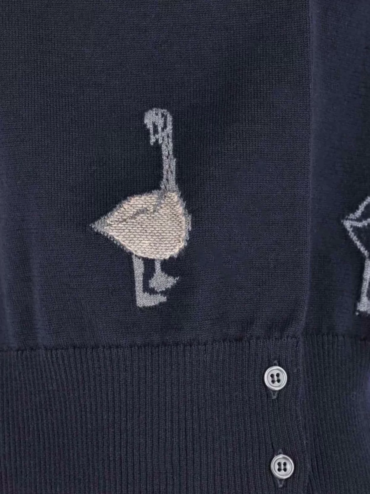 Thom Browne Goose Pattern Long Sleeve Crew Neck Sweater
