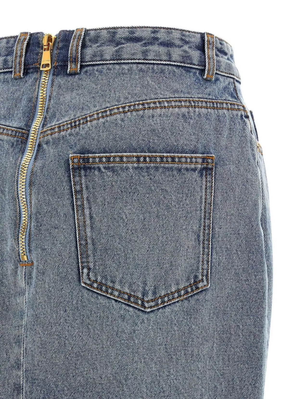 Balmain Denim Skirt Featuring Pockets And Button Accents In Blue
