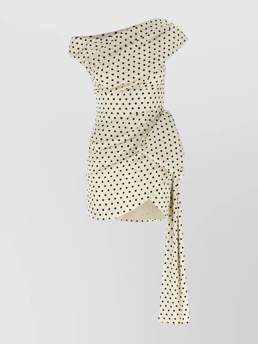 Self-Portrait polka-dot satin off-the-shoulder sleeveless mini dress