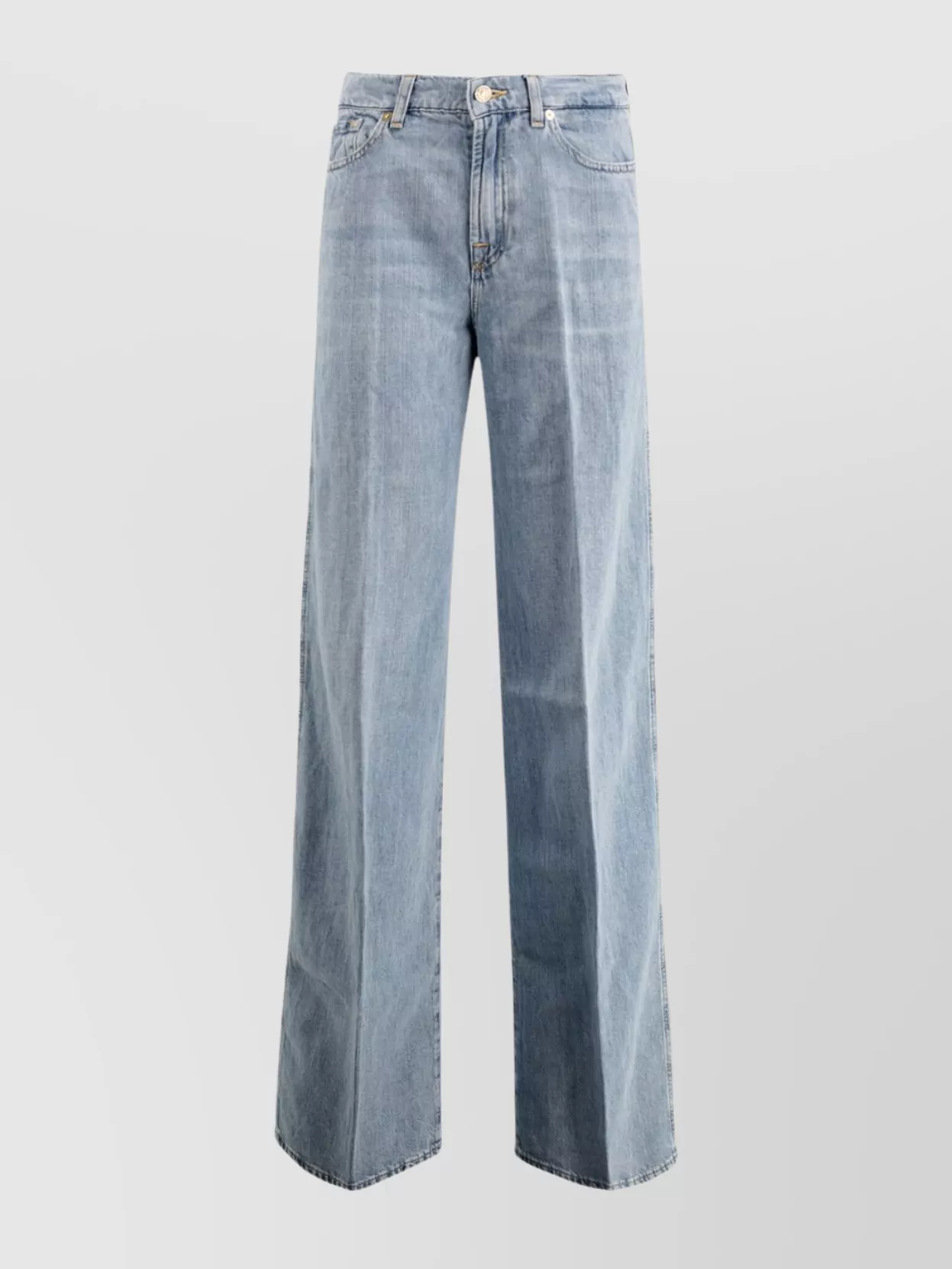 7 For All Mankind Linen-blend High Waist Flared Trousers In Blue