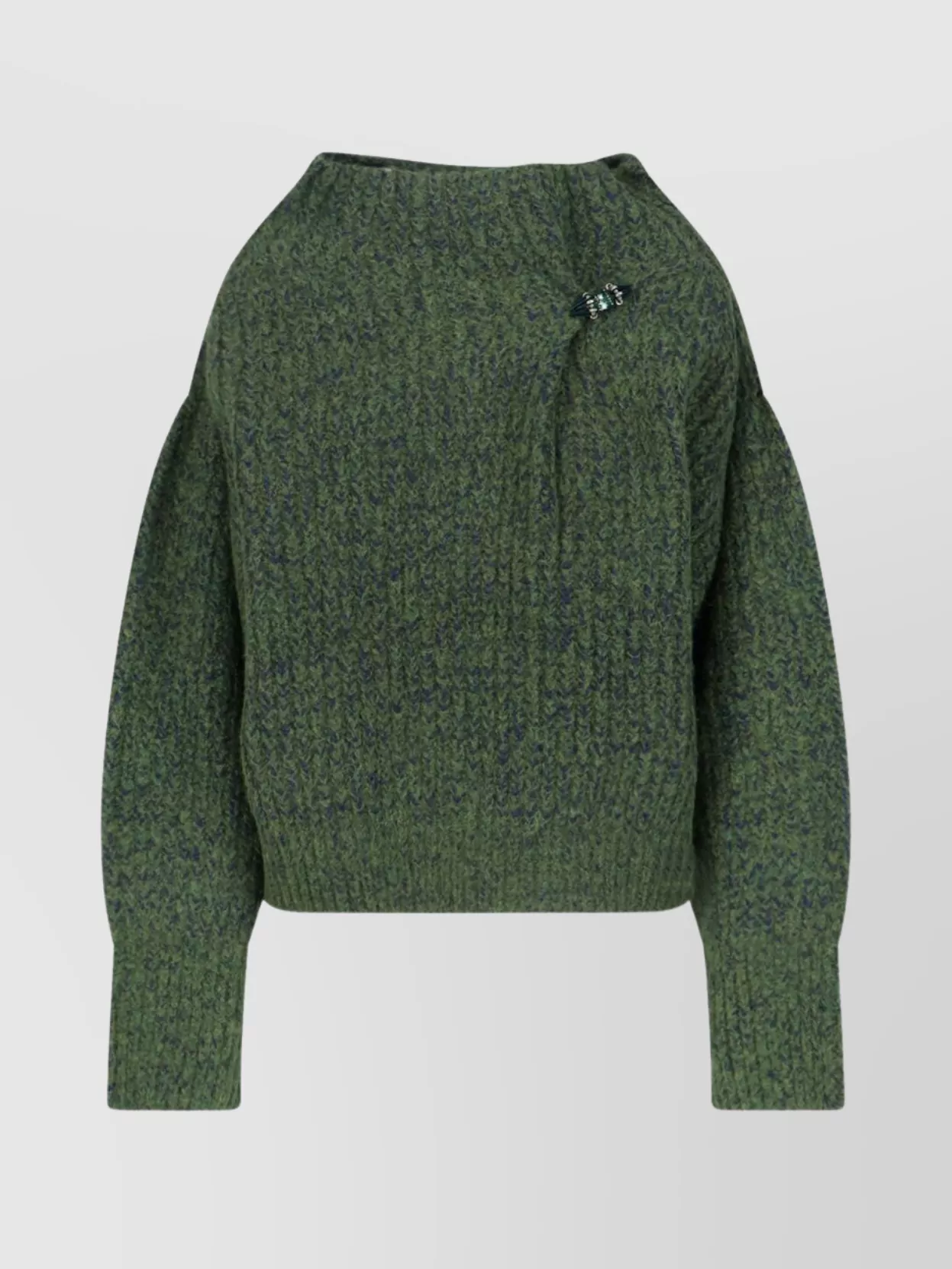 Dries Van Noten Textured Knit Long Sleeve Crew Sweater In Green