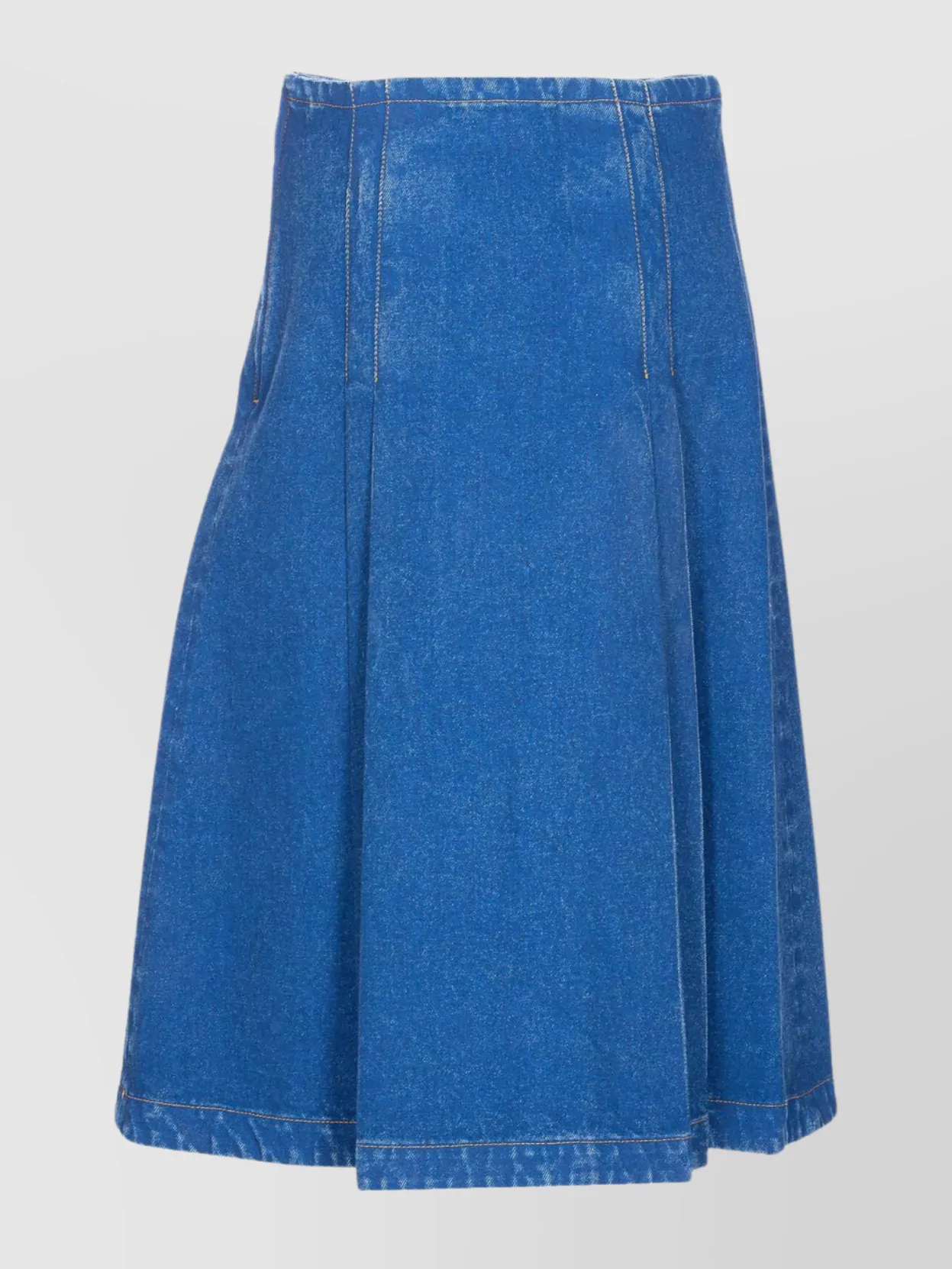 Marni Denim High Waist Midi Skirt With Pleated Detail