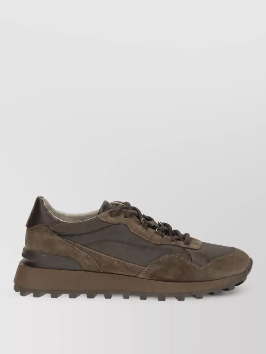 Brunello Cucinelli Suede And Techno Fabric Lace-Up Sneakers