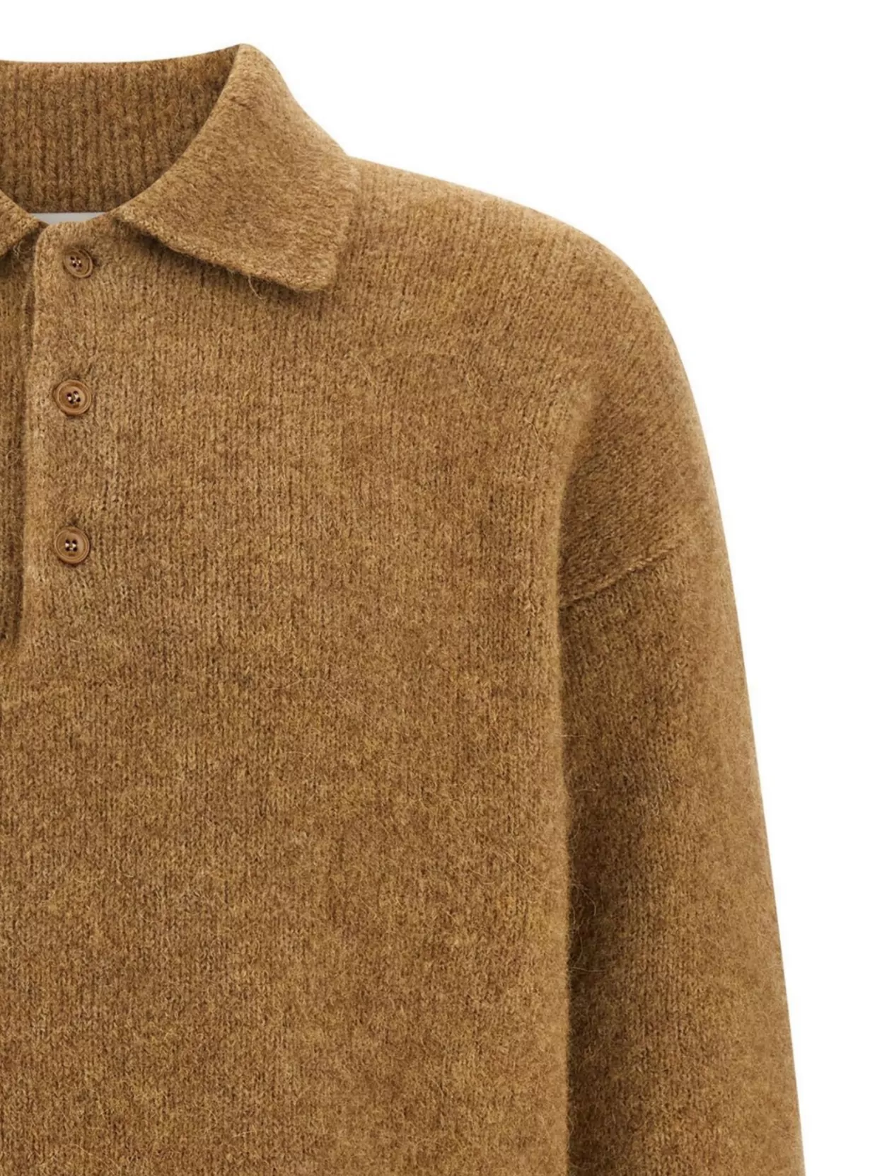 Ami Alexandre Mattiussi Camel Stretch Alpaca Blend Polo Shirt In Brown