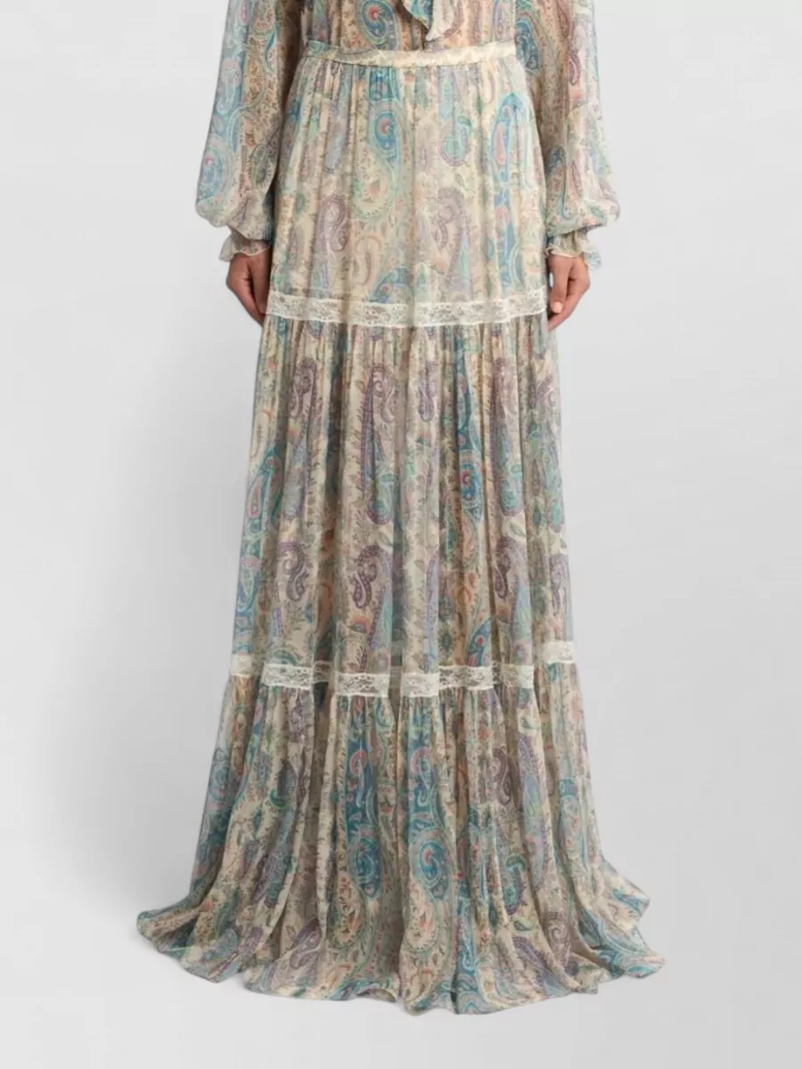 Etro Silk Paisley Print Lace Maxi Skirt