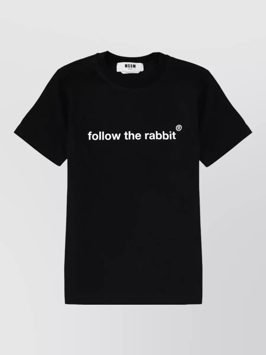 Msgm Graphic Print Crew Neck Short Sleeve Top In Black