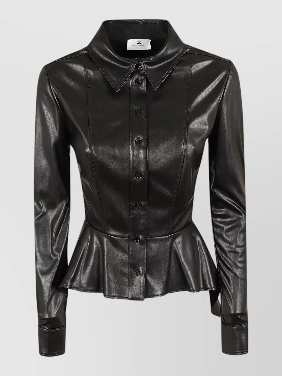 Elisabetta Franchi Faux leather peplum asymmetric long-sleeve shirt jacket