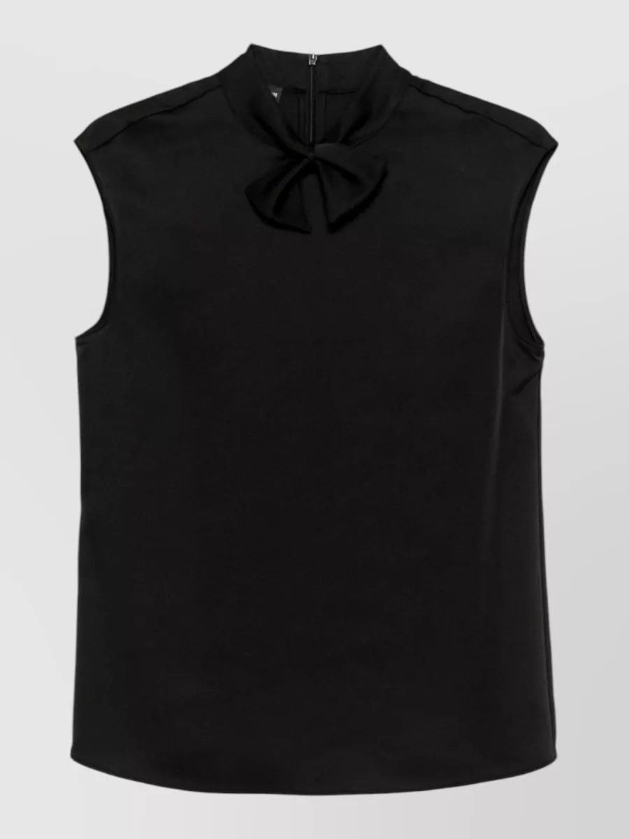 Emporio Armani Satin Sleeveless Mock Neck Knotted Blouse