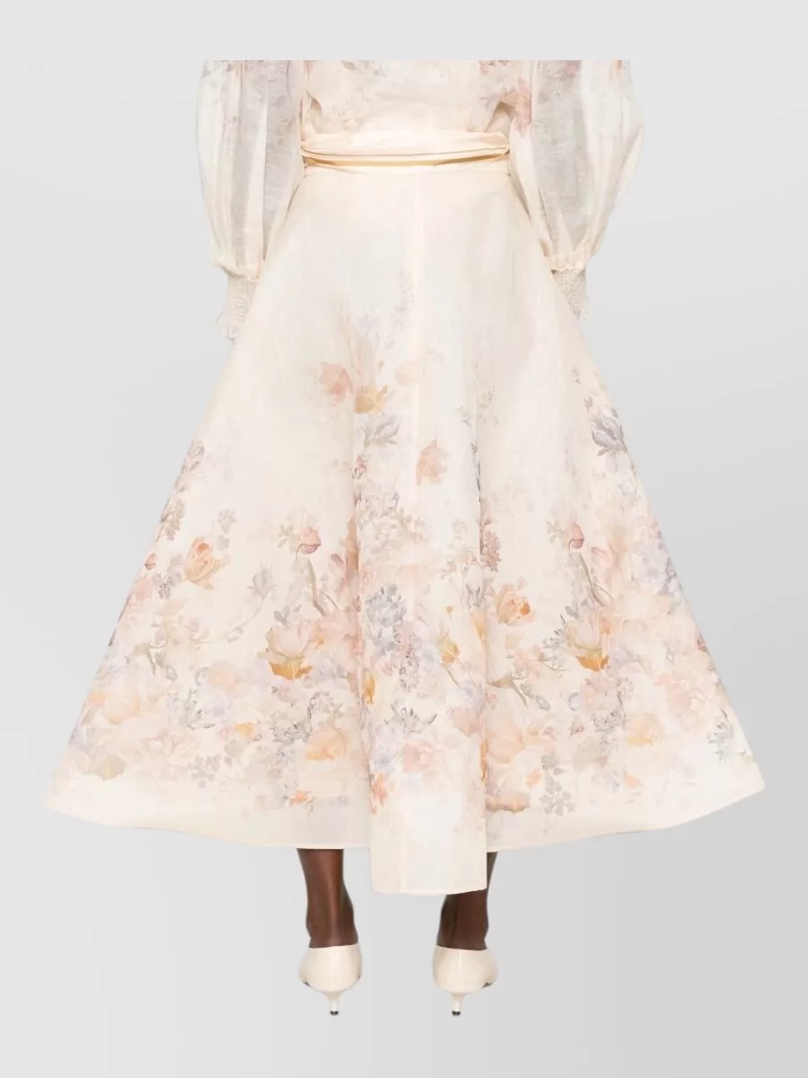 Zimmermann Linen And Silk Floral-Print High-Rise A-Line Midi Skirt