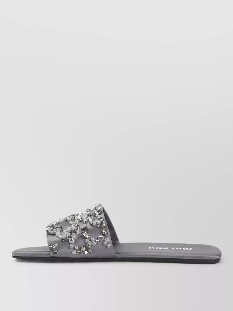 Miu Miu Embellished Silk Wool Slides