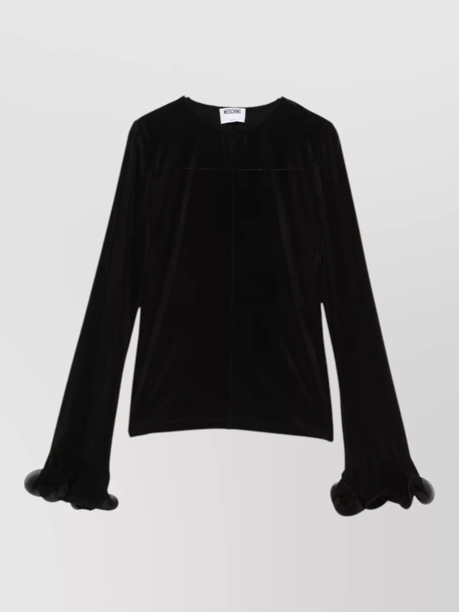 Moschino black ruffled long-sleeve jersey blouse
