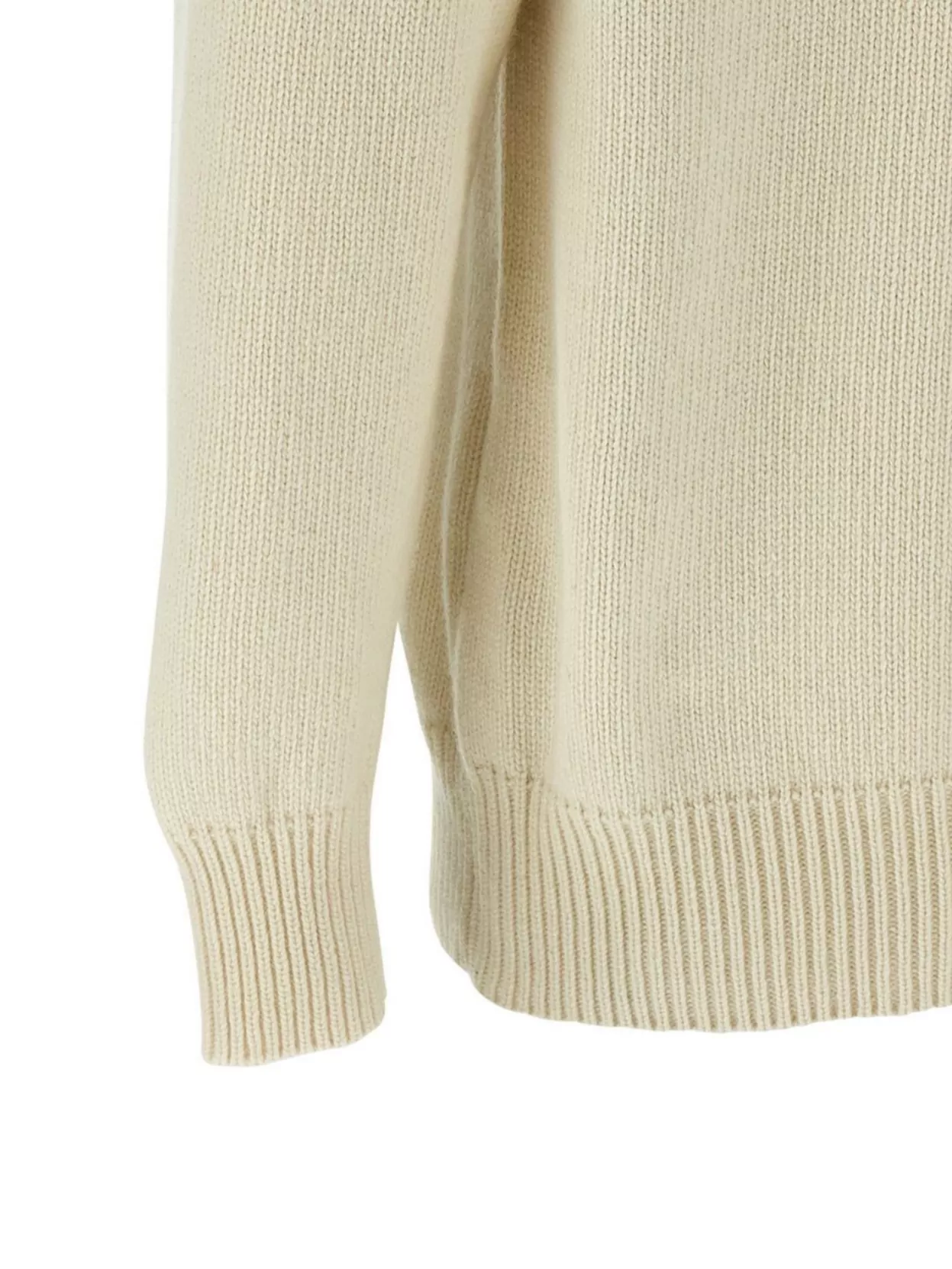 Off-White Ribbed Collar And Cuffs Knit Sweater