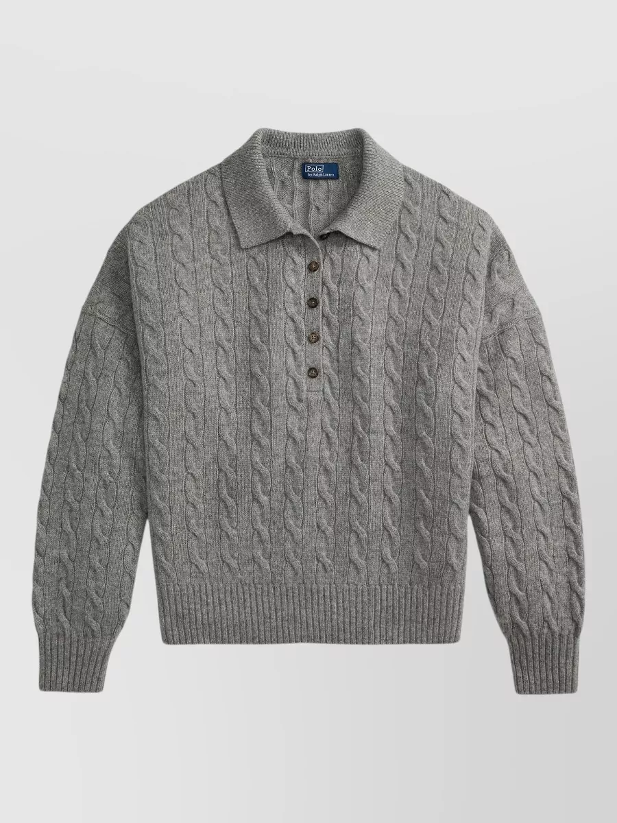 Polo Ralph Lauren cable-knit wool cashmere polo shirt