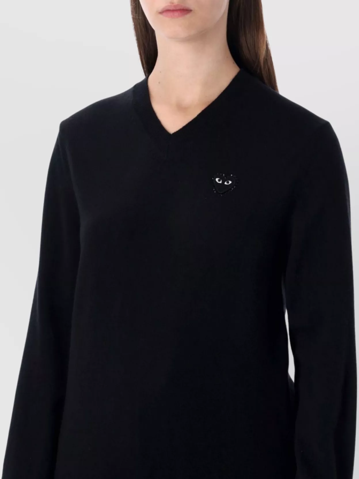 Comme Des Garçons Play Heart Embroidered Long Sleeve V Neck Top