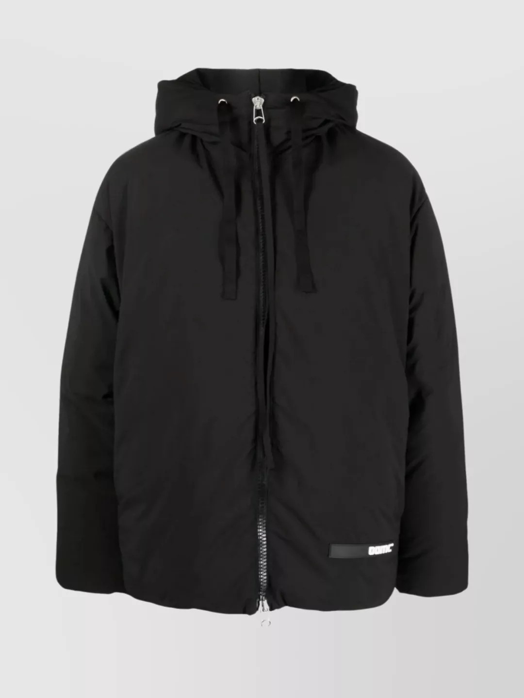 Shop Oamc Hooded Logo Puff Jacket With Pockets In Black