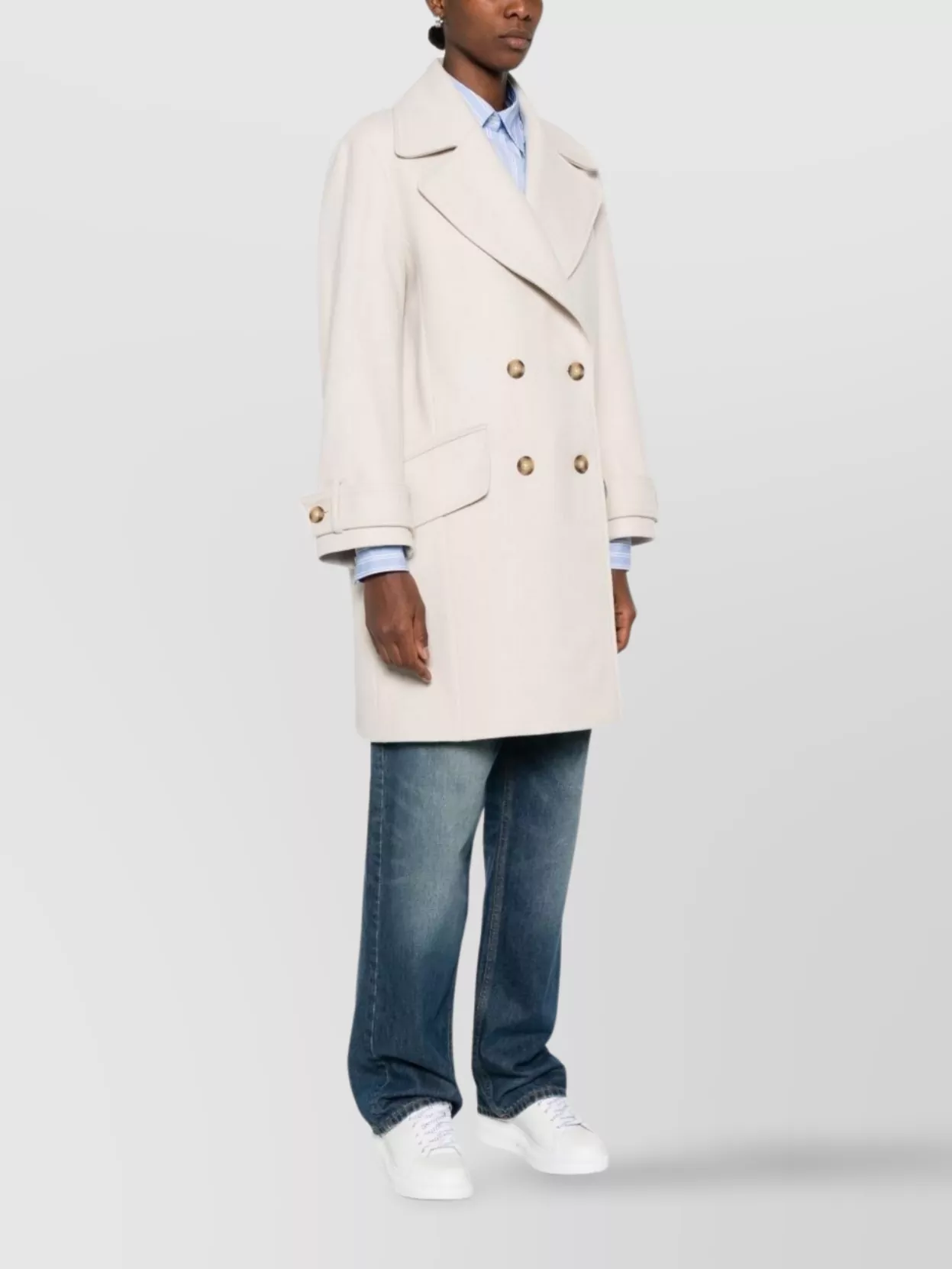 Paul Smith Double-breasted Coat Featuring Flap Pockets In Neutral