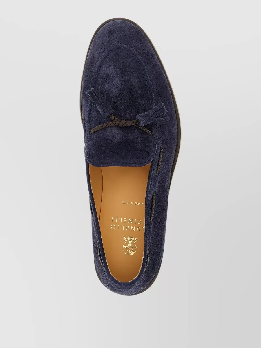 Brunello Cucinelli Nappi Tassel Suede Moccasins Round Toe