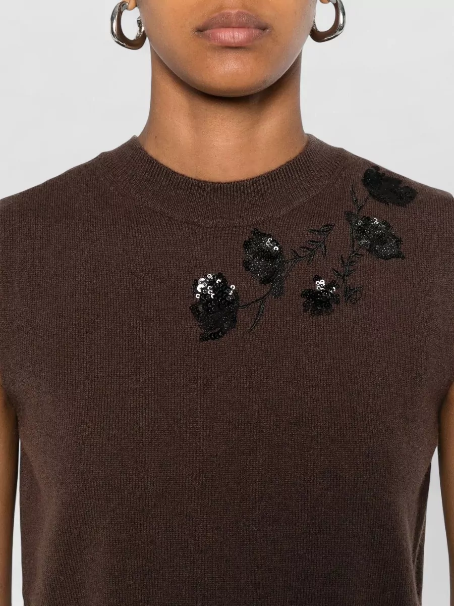 Ermanno Firenze Crew Neck Sleeveless Knit Top Embroidered