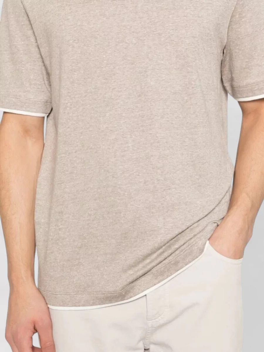 Brunello Cucinelli Linen Blend T Shirt Contrast Trim Hem