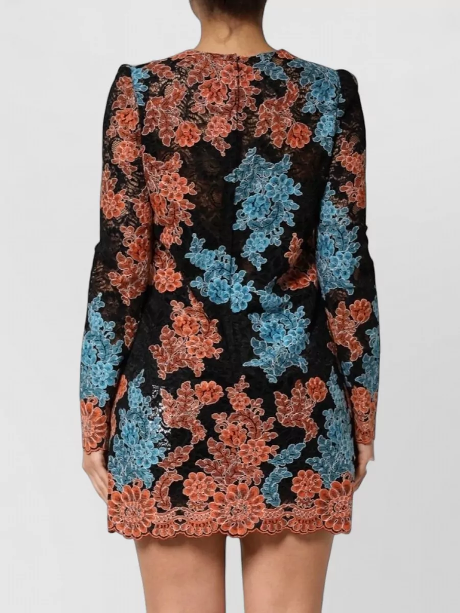 Dolce&Gabbana Floral Lace Long-Sleeve Mini Dress