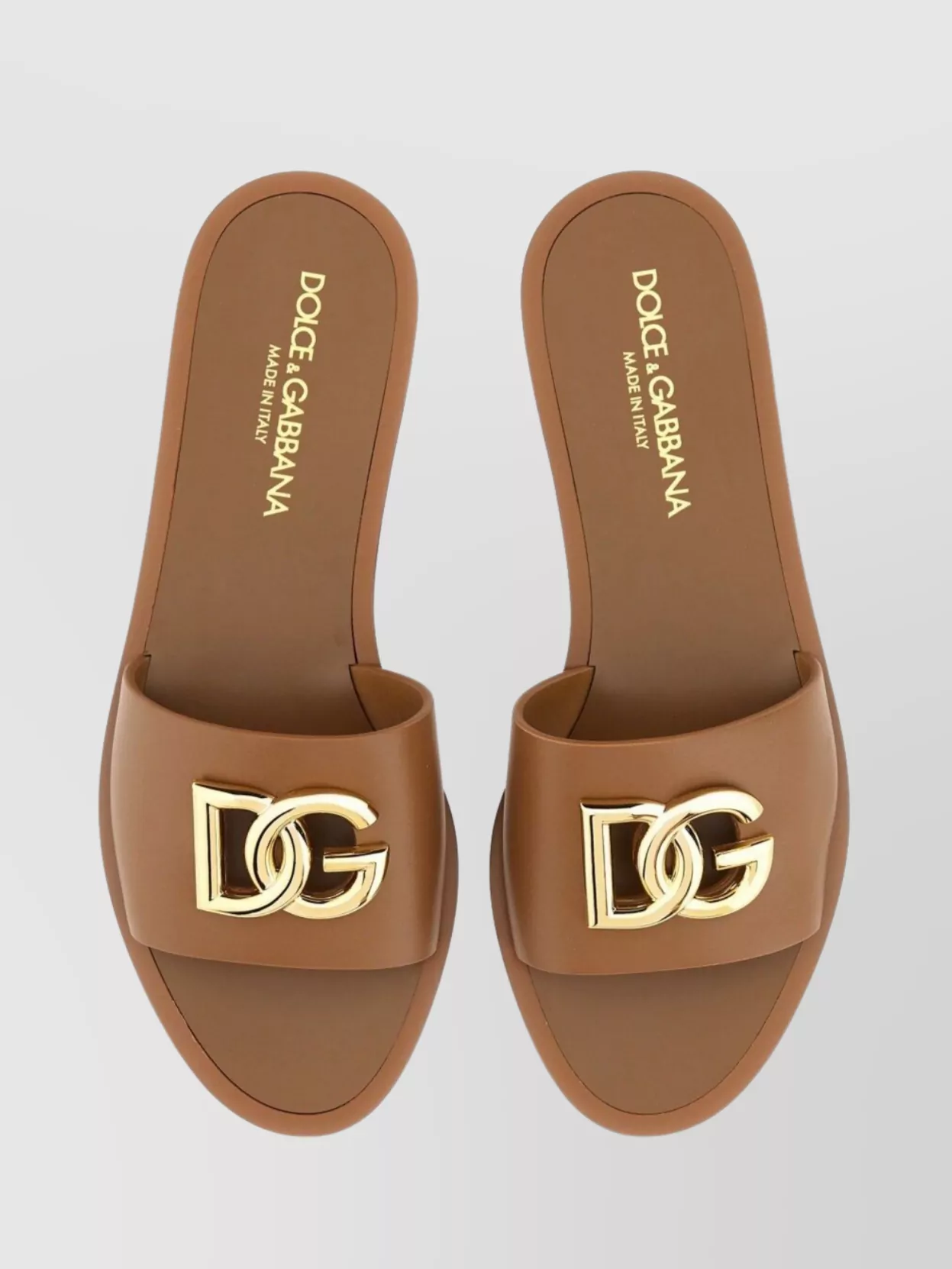 Dolce & Gabbana Slide Sandal With Leather And Gold-tone Hardware