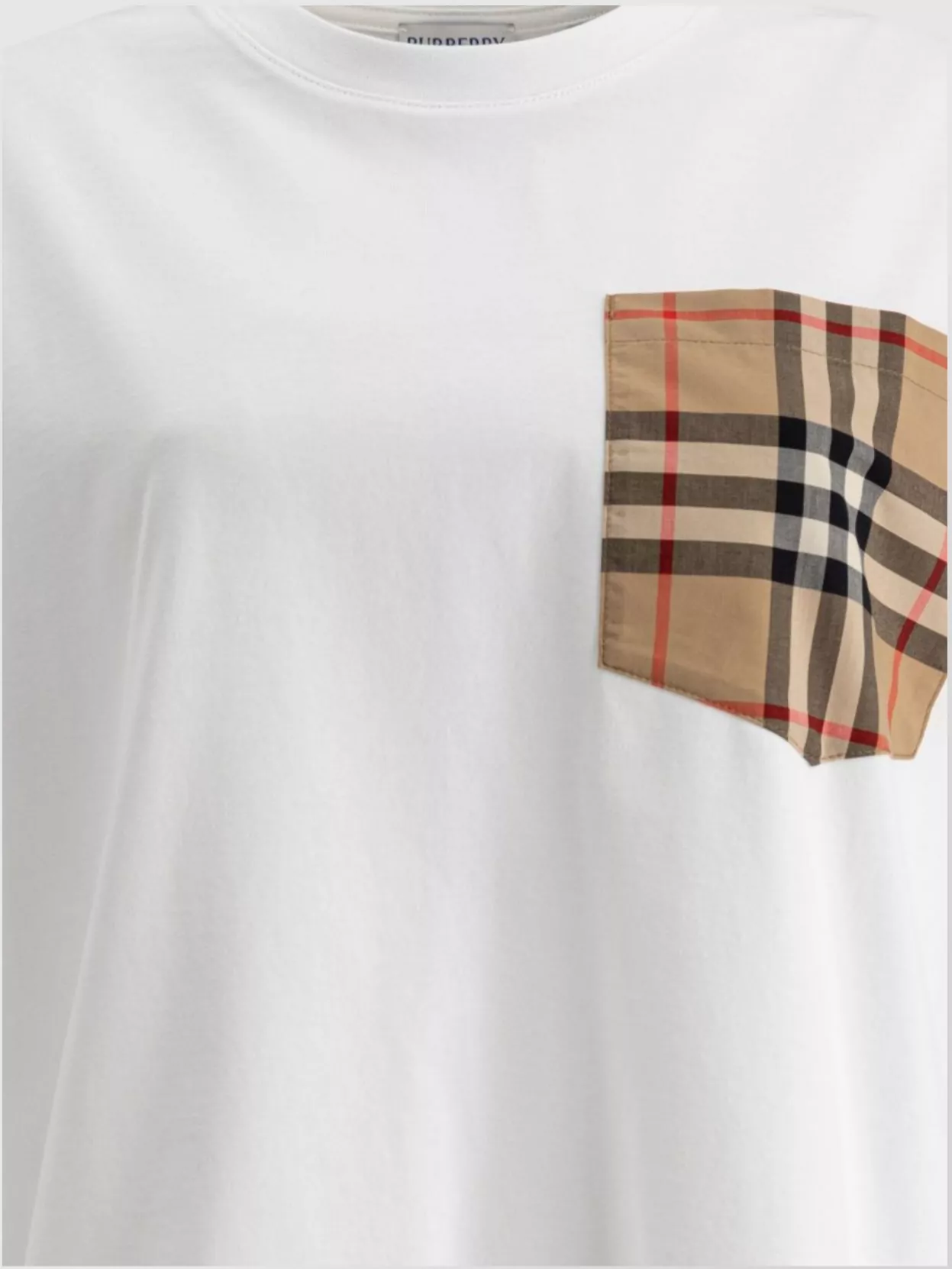 Burberry Women White Jersey Checked Twill-trimmed Cotton-jersey T-shirt Tee Shirt
