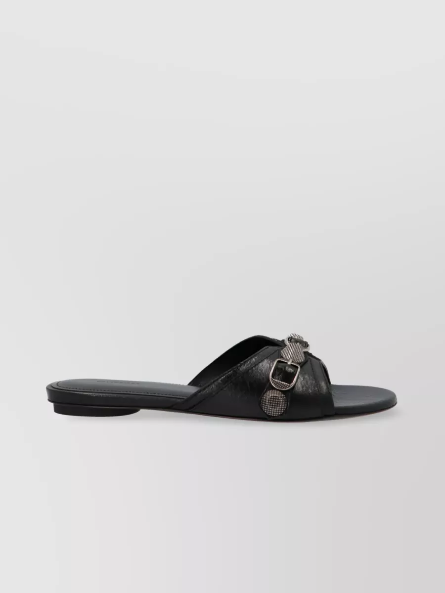 Shop Balenciaga Cagole White Lambskin Sandals With Silver-tone Hardware In Black