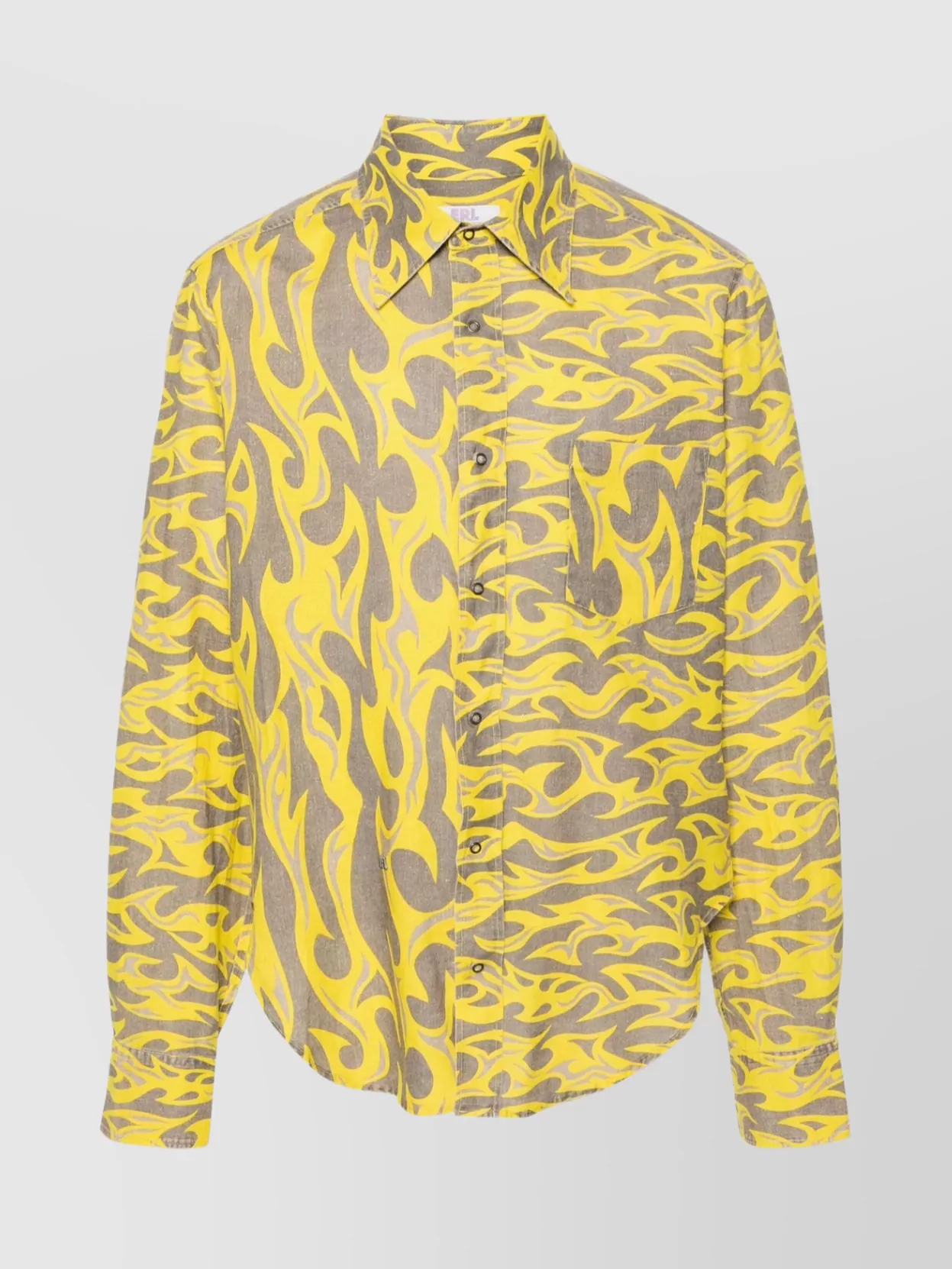 Shop Erl Flames Print Shirt With Curved Hem