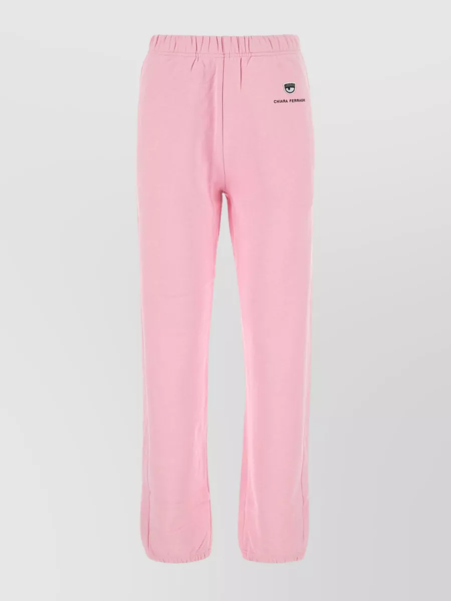 Shop Chiara Ferragni Eyelike Cotton Joggers With Elastic Waistband And Ribbed Cuffs In Pastel