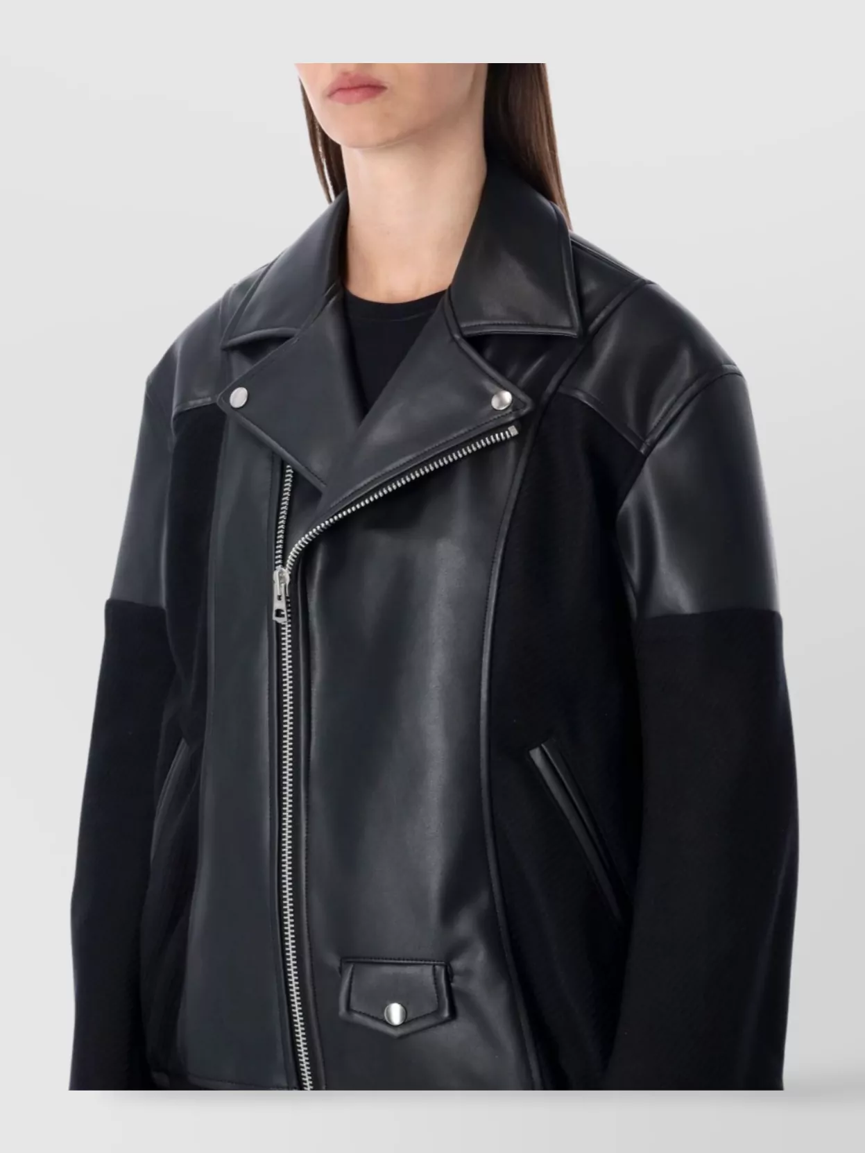 Junya Watanabe Modern Biker Jacket With Wool And Leather In Black