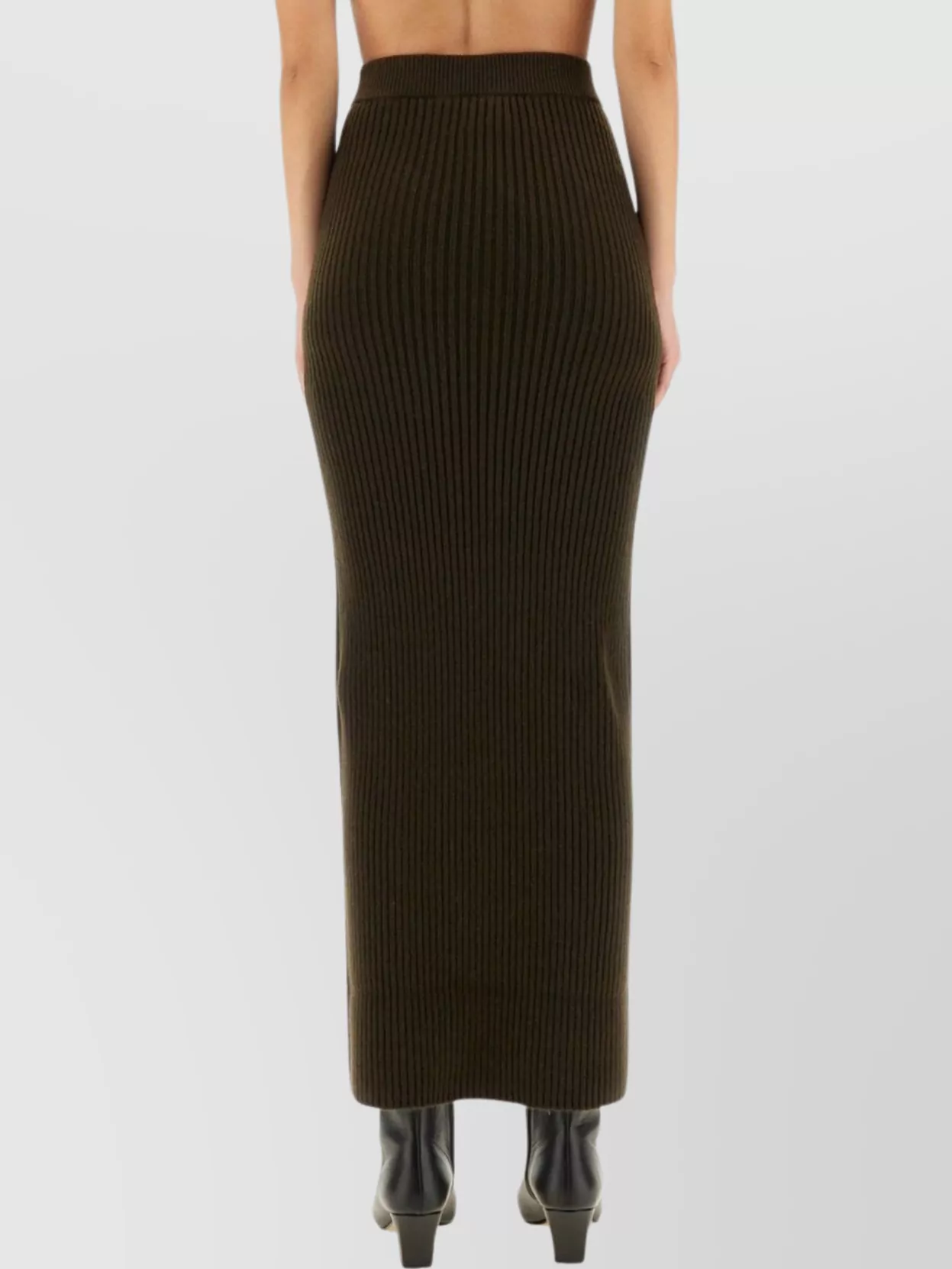 Max Mara Ankle Length Ribbed High Waist Skirt In Brown