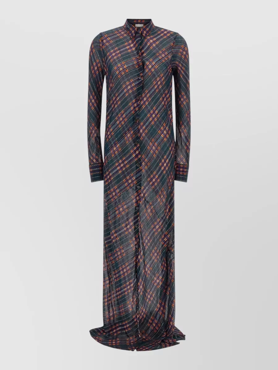 Dries Van Noten dalima checked silk maxi shirt dress
