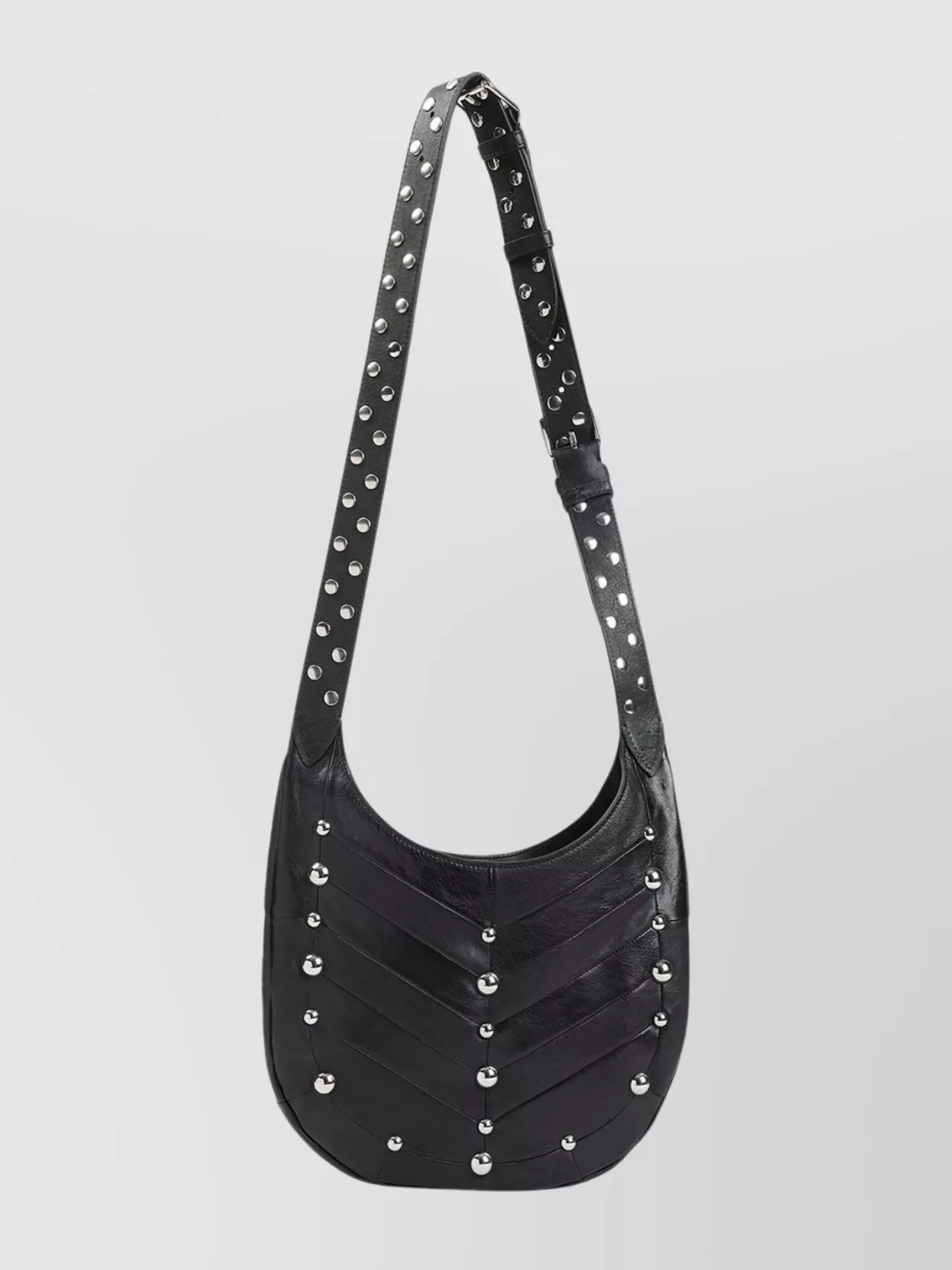 Valentino Garavani Hoboho Hobo Bag In Chevron-patterned Nappa Leather With Studs In Black