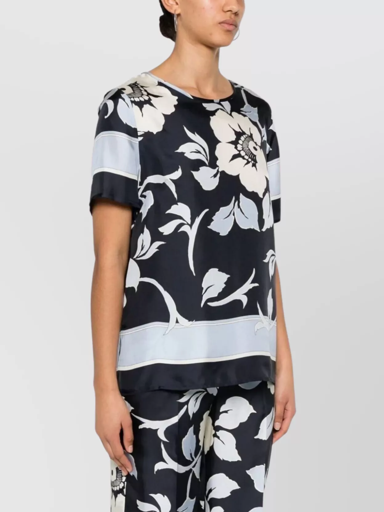 Parosh Floral Print Relaxed Fit Short Sleeve Top