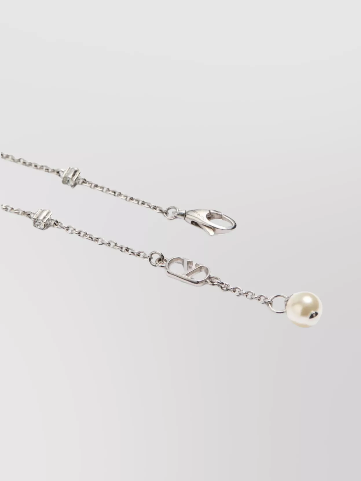 Valentino Adjustable Chain Link Necklace With Pearl And Swarovski Crystal