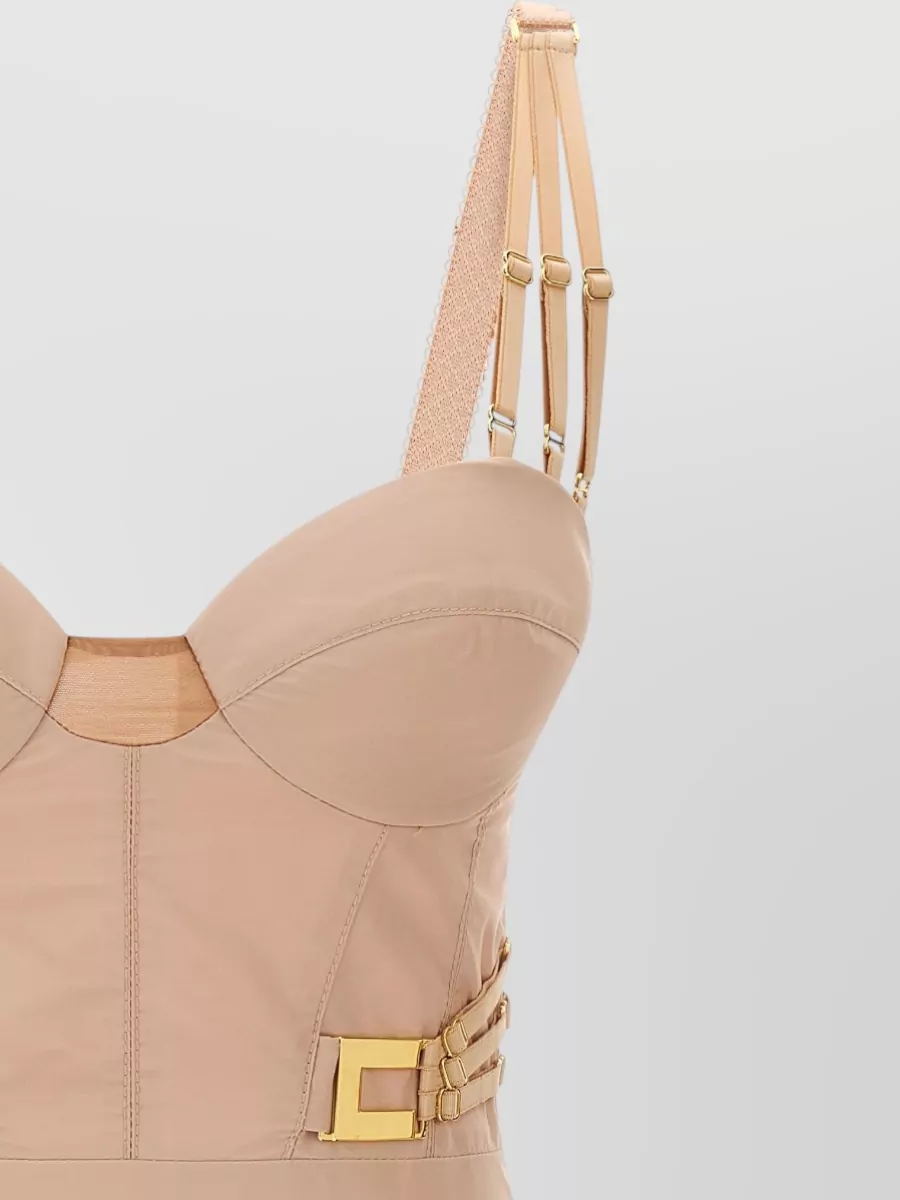 Elisabetta Franchi Corset Dress Bodice Straps Gold Tone