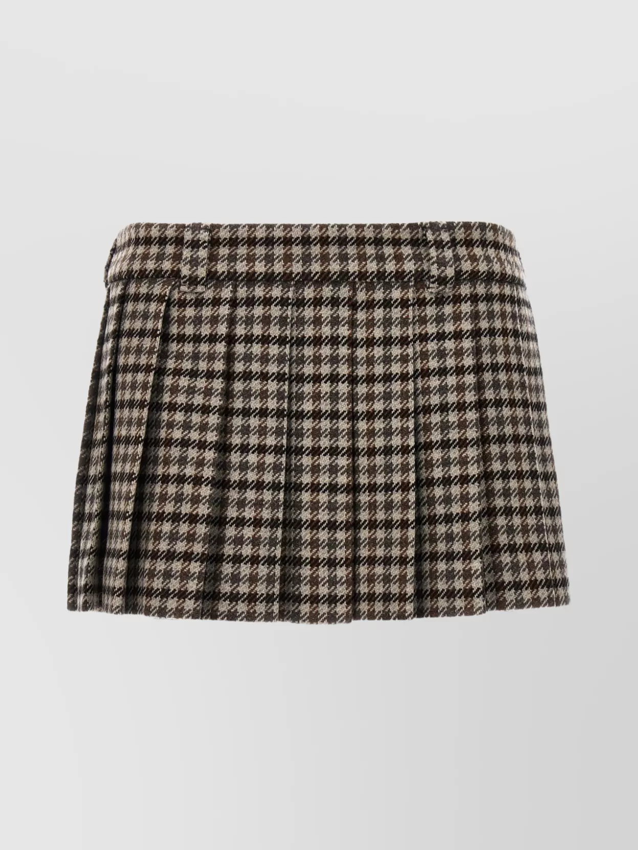 Miu Miu Checked High-waisted Pleated Skirt With Button Accents