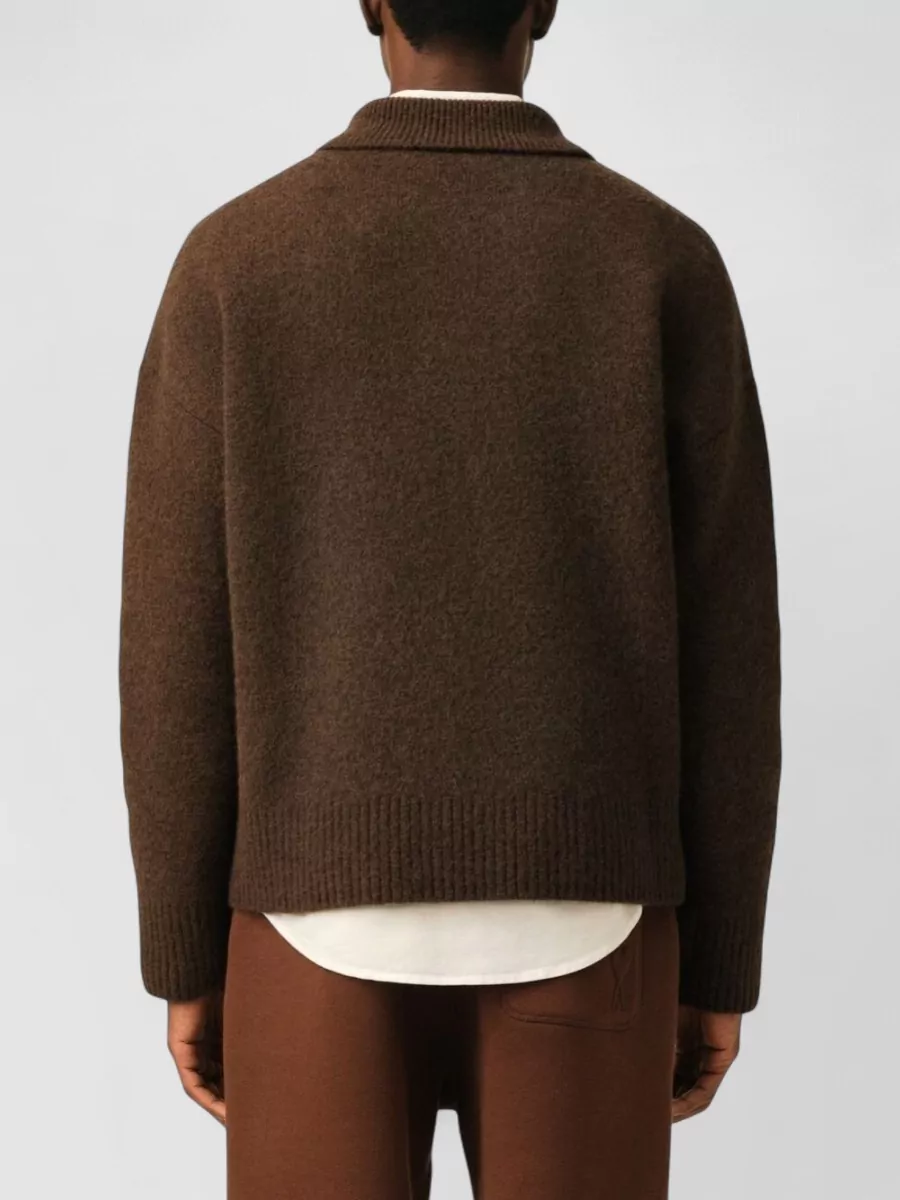 Ami Paris Alpaca Wool Ribbed Polo Sweater