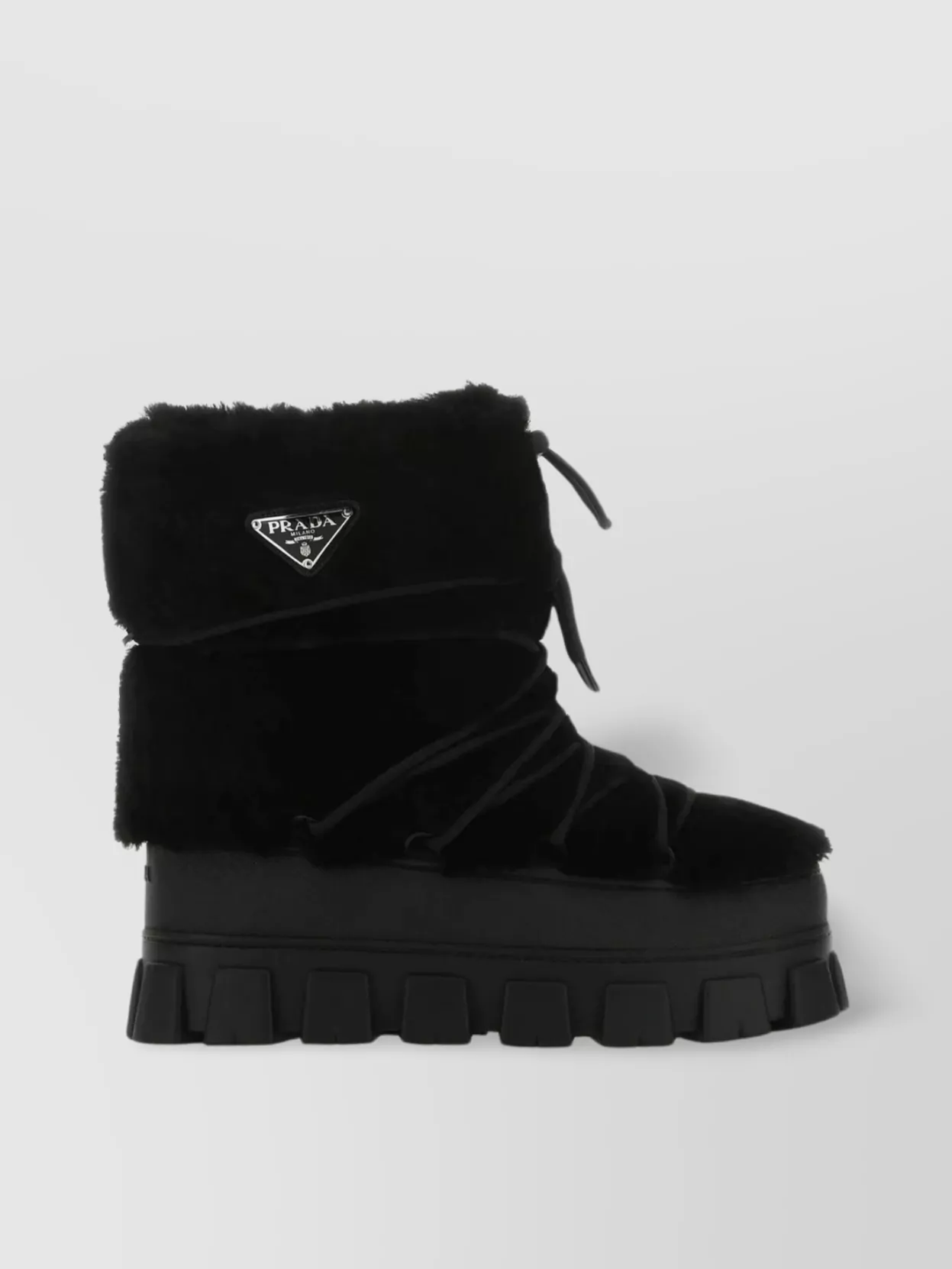 Shop Prada Shearling And Rubber Ankle Boots With Fur Texture
