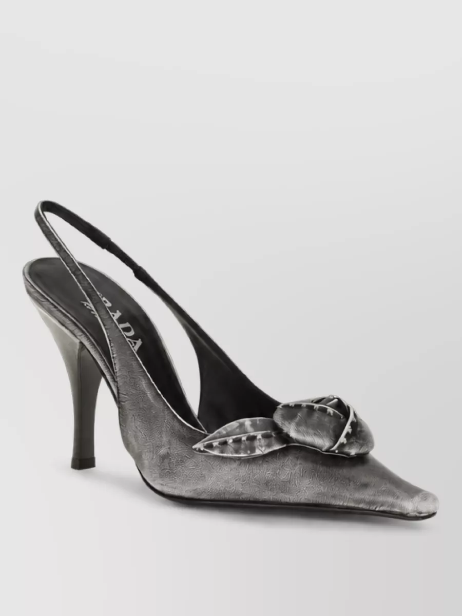 Prada leather floral appliqué slingback pumps