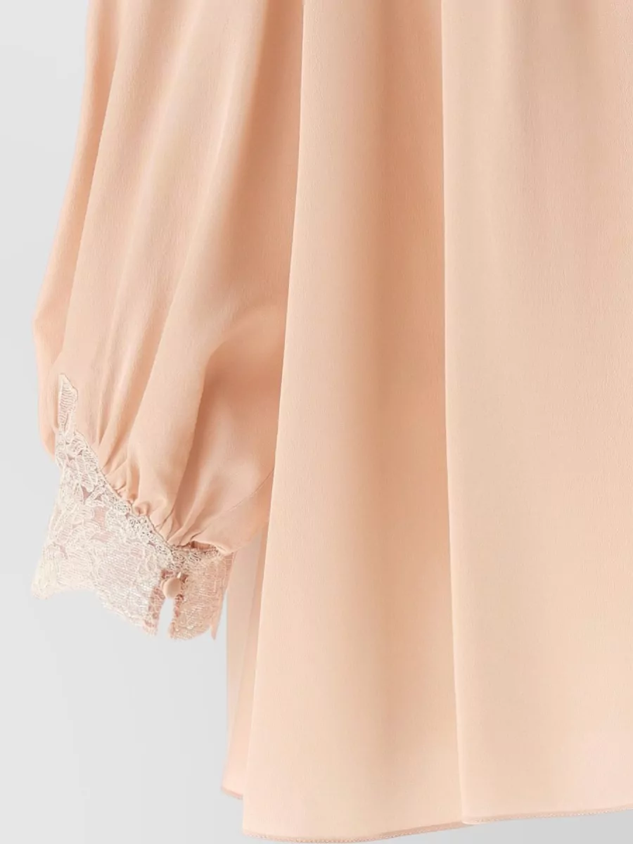Chloé Silk Lace-Trim V-Neck Blouse