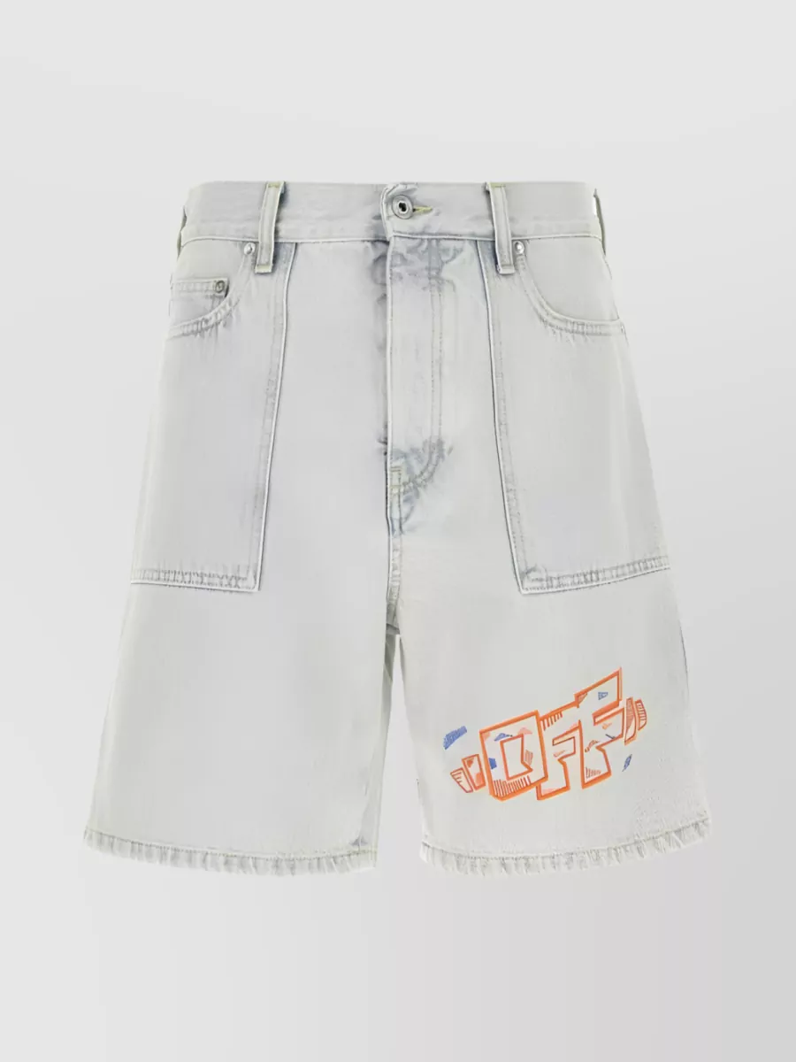 Shop Off-white Logo Embroidered Denim Shorts In Grey