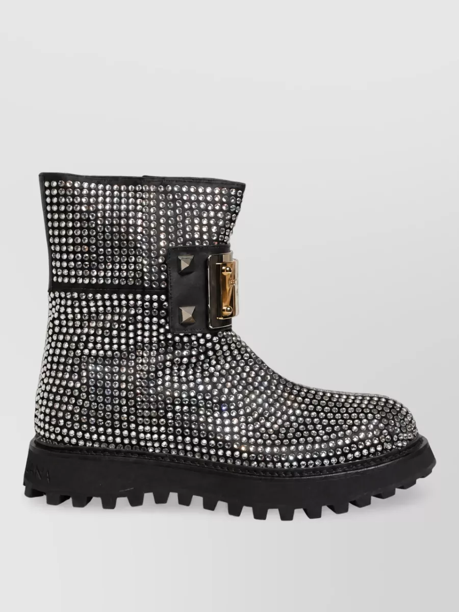 Dolce&Gabbana Crystal-Embellished Leather Short Boots