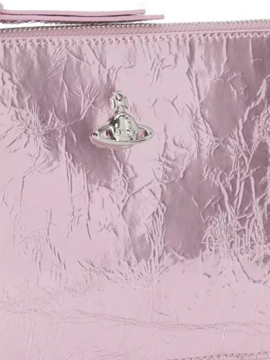 Vivienne Westwood Leather Clutch Metallic Finish Removable Strap