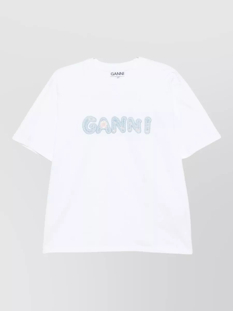 Ganni Relaxed-fit embroidered logo cotton t-shirt